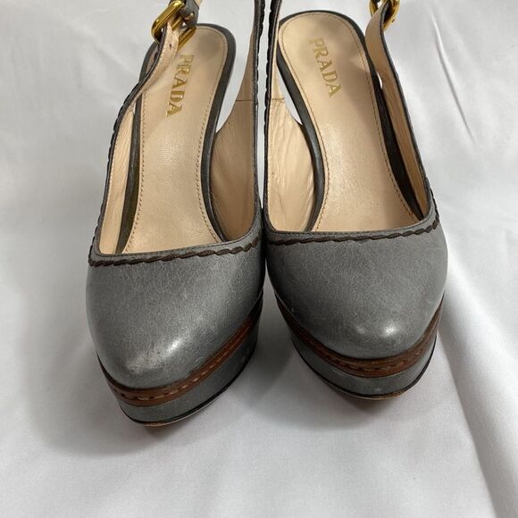 Prada Authentic Leather Slingback Heels Size 37 - Picture 3 of 9